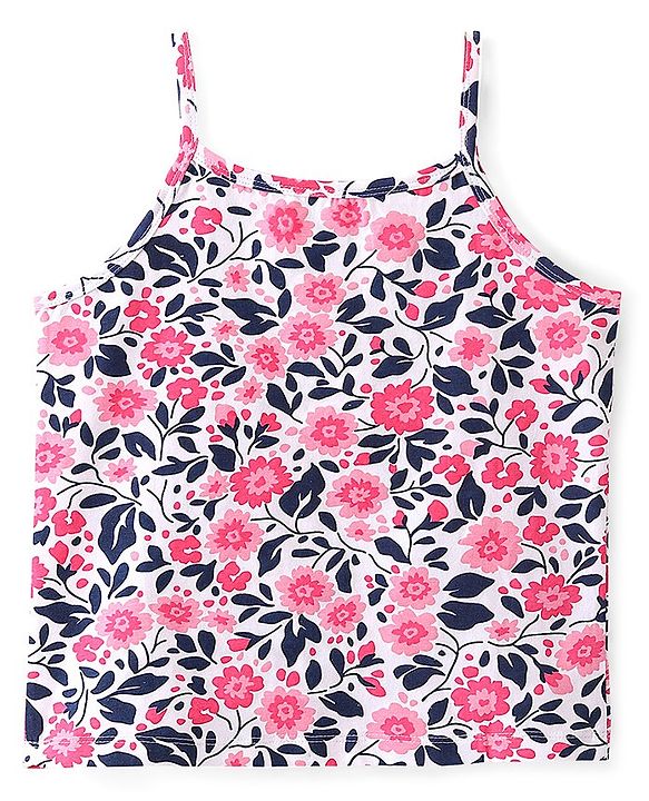Pine Kids Cotton Spandex Knit Sleeveless Solid & Floral Print  Slips with Bow Applique Pack of 3 - Blue White & Pink