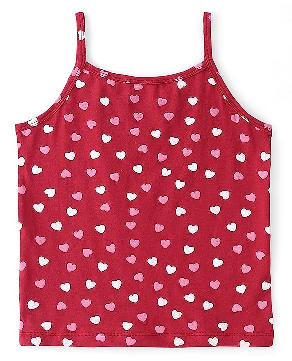 Pine Kids Cotton Spandex Sleeveless Slips Heart Print Pack of 3 - Pink & Maroon