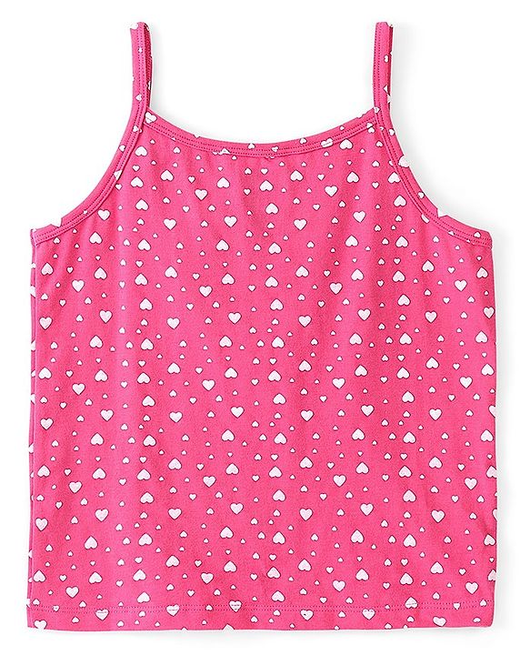 Pine Kids Cotton Spandex Sleeveless Slips Heart Print Pack of 3 - Pink & Maroon