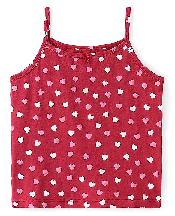 Pine Kids Cotton Spandex Sleeveless Slips Heart Print Pack of 3 - Pink & Maroon