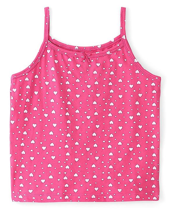 Pine Kids Cotton Spandex Sleeveless Slips Heart Print Pack of 3 - Pink & Maroon