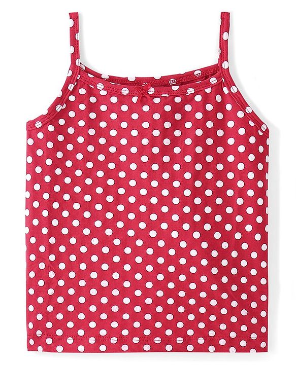 Pine Kids Cotton Lycra Knit Sleeveless  Slips POlka Dotted & Butterfly Print with Bow Applique Pack of 3 - Blue Red & White