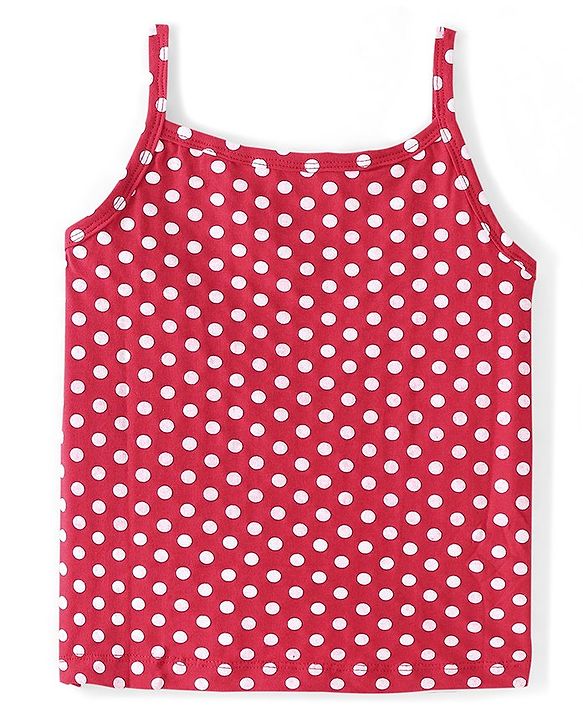 Pine Kids Cotton Lycra Knit Sleeveless  Slips POlka Dotted & Butterfly Print with Bow Applique Pack of 3 - Blue Red & White