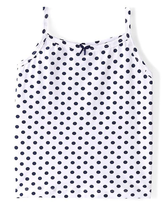 Pine Kids Cotton Lycra Knit Sleeveless  Slips POlka Dotted & Butterfly Print with Bow Applique Pack of 3 - Blue Red & White