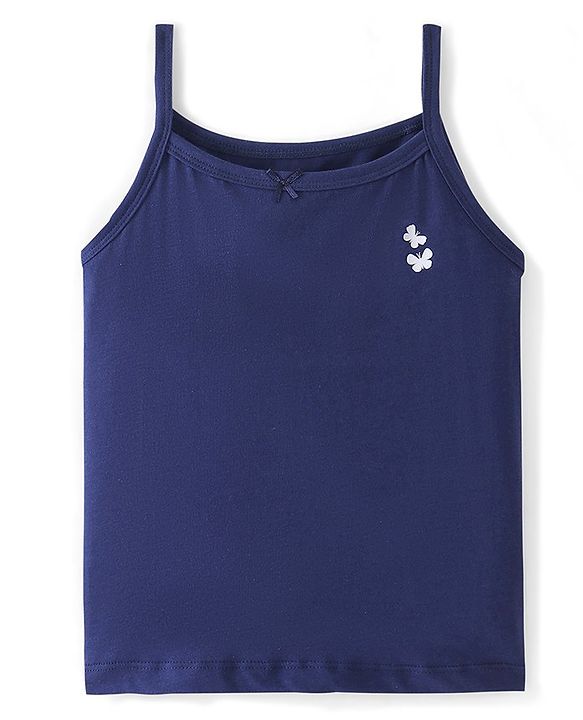 Pine Kids Cotton Lycra Knit Sleeveless  Slips POlka Dotted & Butterfly Print with Bow Applique Pack of 3 - Blue Red & White