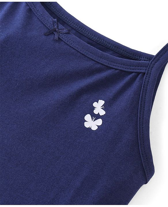 Pine Kids Cotton Lycra Knit Sleeveless  Slips POlka Dotted & Butterfly Print with Bow Applique Pack of 3 - Blue Red & White