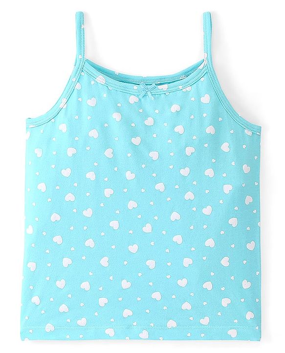 Pine Kids Cotton Lycra Sleeveless Heart Printed Inner Slips Pack of 3 - Pink Turquoise & Green
