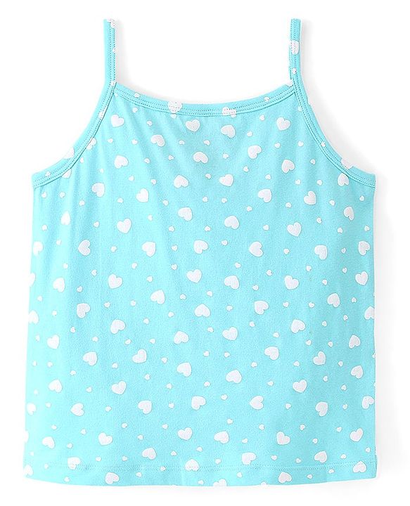 Pine Kids Cotton Lycra Sleeveless Heart Printed Inner Slips Pack of 3 - Pink Turquoise & Green