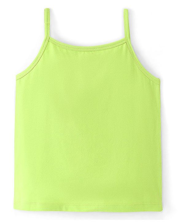 Pine Kids Cotton Lycra Sleeveless Heart Printed Inner Slips Pack of 3 - Pink Turquoise & Green