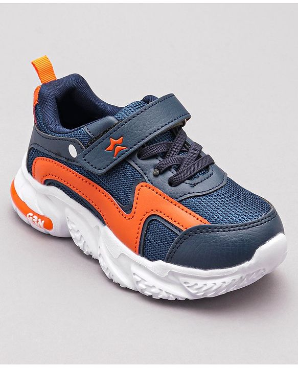 Cute walk By Babyhug Sneaker Shoes with Velcro Closure - Light Blue Orange