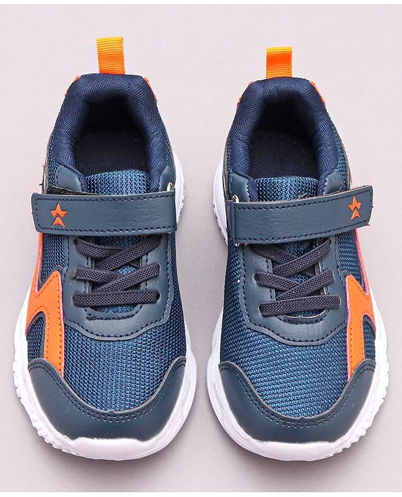 Cute walk By Babyhug Sneaker Shoes with Velcro Closure - Light Blue Orange