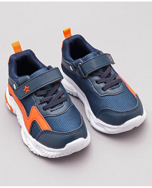 Cute walk By Babyhug Sneaker Shoes with Velcro Closure - Light Blue Orange