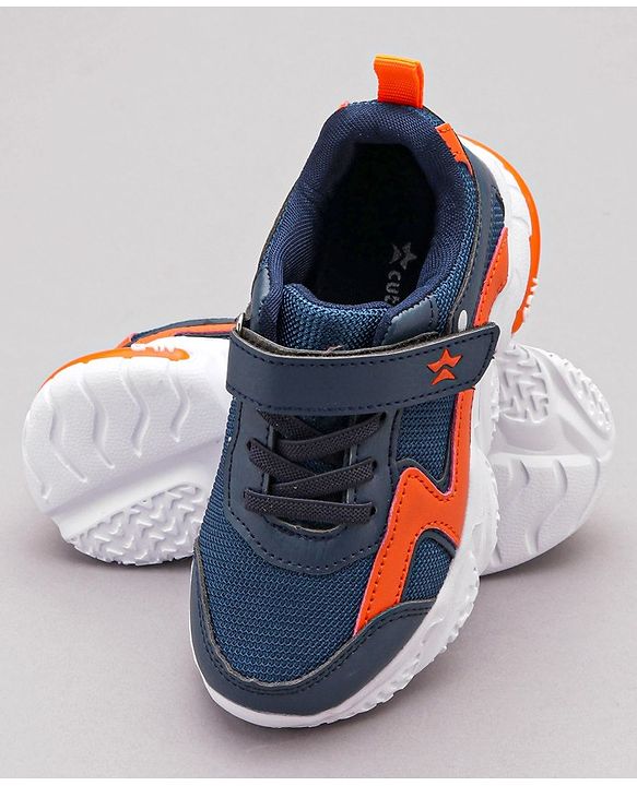 Cute walk By Babyhug Sneaker Shoes with Velcro Closure - Light Blue Orange