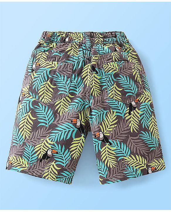 Babyhug 100% Cotton Woven Half Sleeves Shirt & Shorts Set Tropical Theme - White & Green