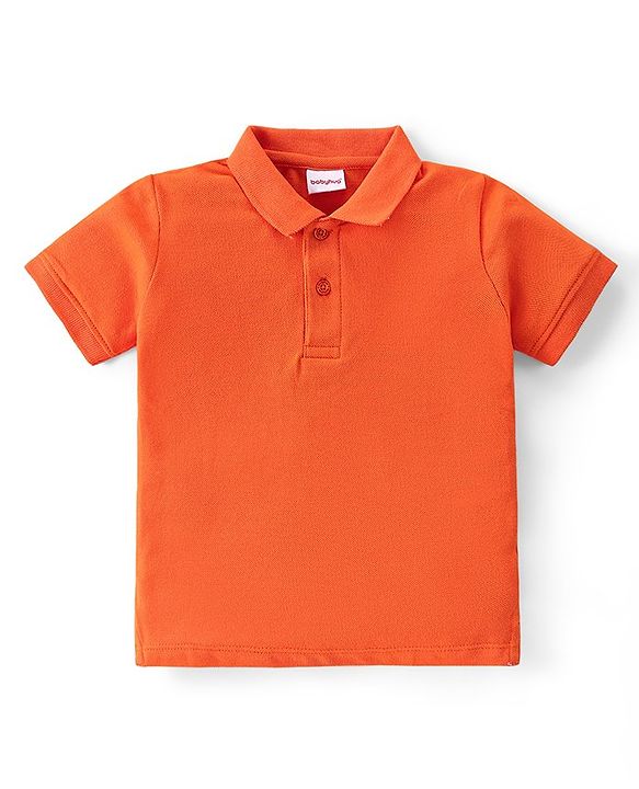 Babyhug 100% Cotton Knit Half Sleeves Polo T-Shirt With Solid Colour - Orange