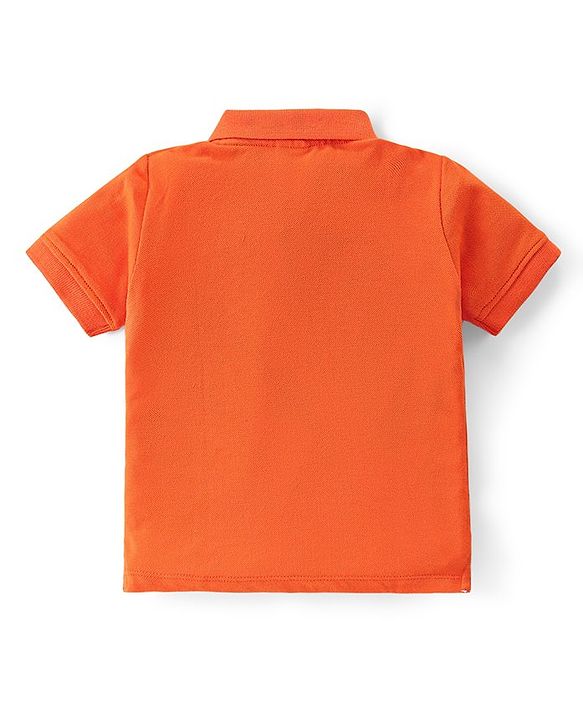 Babyhug 100% Cotton Knit Half Sleeves Polo T-Shirt With Solid Colour - Orange