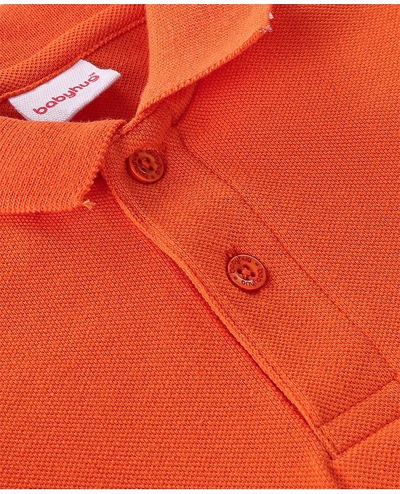Babyhug 100% Cotton Knit Half Sleeves Polo T-Shirt With Solid Colour - Orange