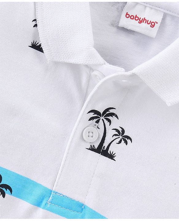 Babyhug Cotton Half Sleeves Polo T-Shirt with Tropical Print - White