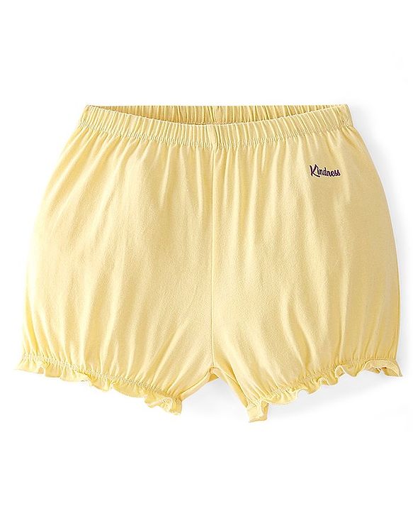 Pine Kids Cotton Lycra Bloomers Text Print Pack Of 3 - Pink Yellow & Green
