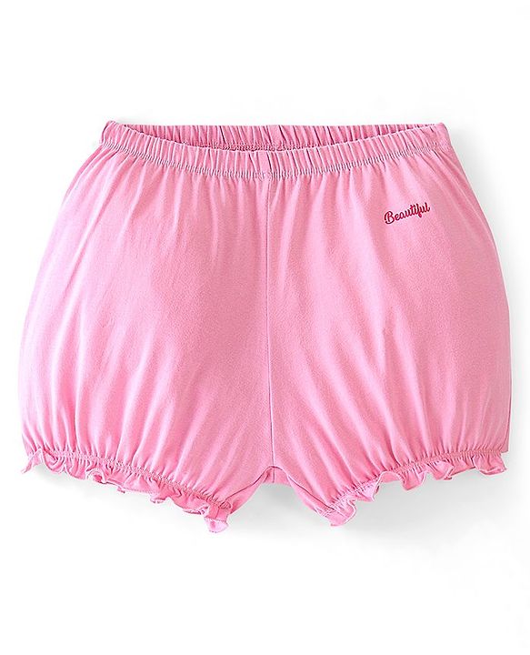 Pine Kids Cotton Lycra Bloomers Text Print Pack Of 3 - Pink Yellow & Green