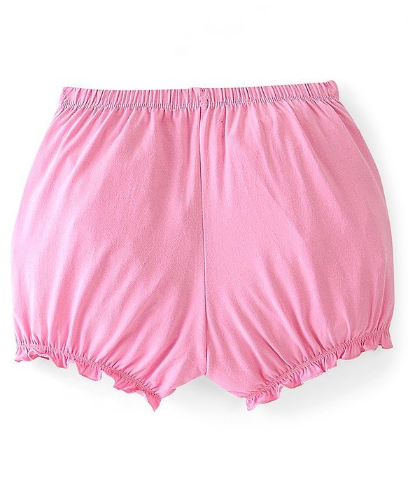 Pine Kids Cotton Lycra Bloomers Text Print Pack Of 3 - Pink Yellow & Green