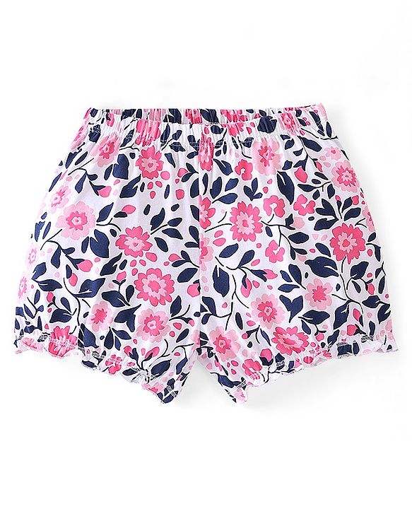 Pine Kids Cotton Lycra Bloomers Floral Print Pack Of 3 - Pink White & Blue