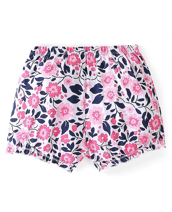 Pine Kids Cotton Lycra Bloomers Floral Print Pack Of 3 - Pink White & Blue