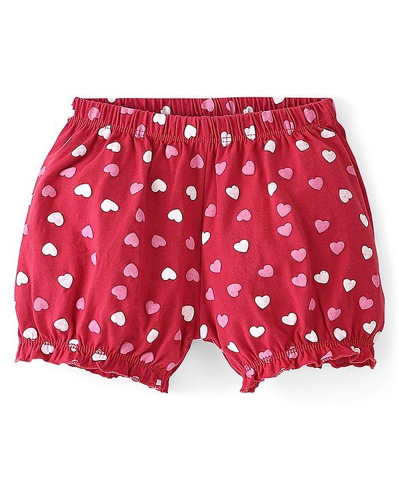 Pine Kids Cotton Lycra Knit Heart Printed Bloomers Pack Of 3 - Pink & Maroon
