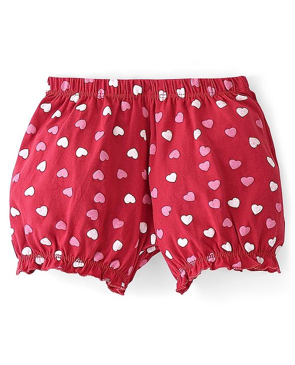 Pine Kids Cotton Lycra Knit Heart Printed Bloomers Pack Of 3 - Pink & Maroon