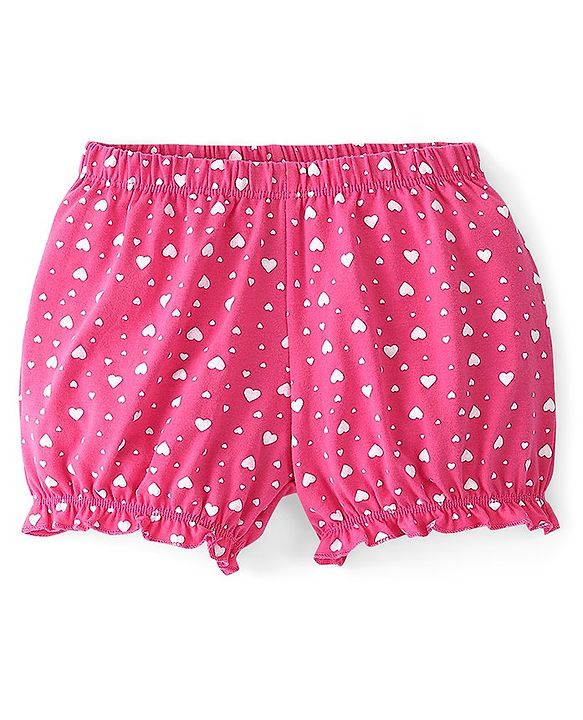 Pine Kids Cotton Lycra Knit Heart Printed Bloomers Pack Of 3 - Pink & Maroon