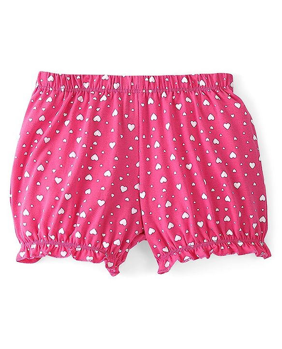 Pine Kids Cotton Lycra Knit Heart Printed Bloomers Pack Of 3 - Pink & Maroon