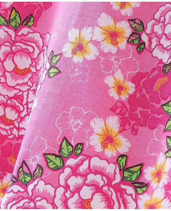 Pine Kids 100% Cotton Knit Sleeveless Frock Floral Print - Pink Frosting