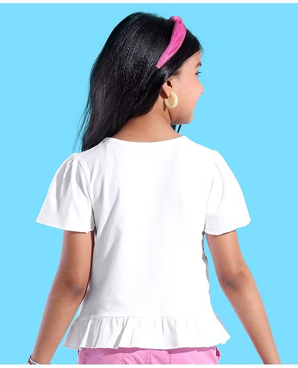 Pine Kids 100% Cotton Half Sleeves Palm Tree Print Top - White