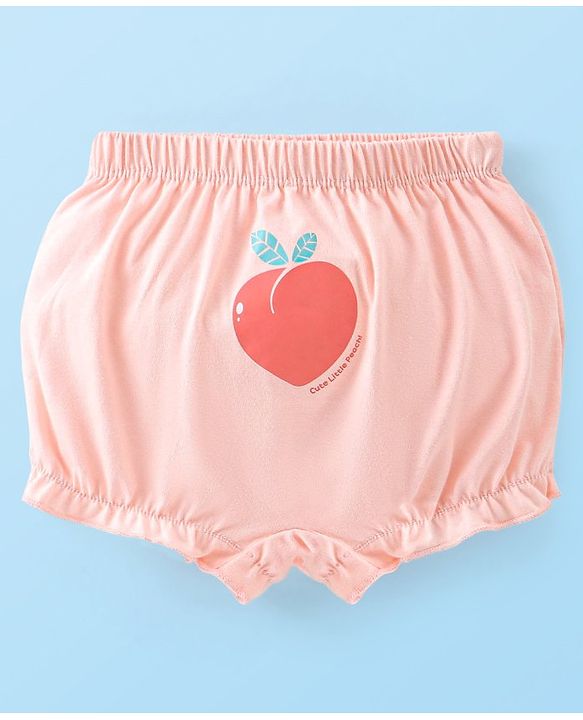 Babyhug 100% Cotton Knit Fruity Print Bloomers Pack of 3 - Peach & White