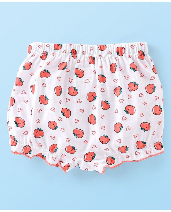 Babyhug 100% Cotton Knit Fruity Print Bloomers Pack of 3 - Peach & White