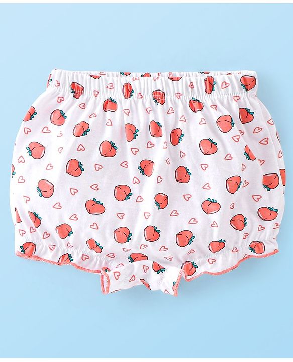 Babyhug 100% Cotton Knit Fruity Print Bloomers Pack of 3 - Peach & White