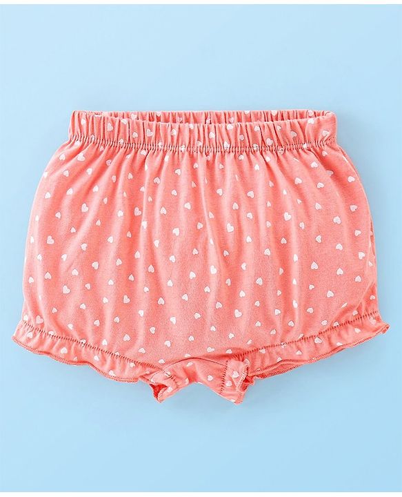 Babyhug 100% Cotton Knit Fruity Print Bloomers Pack of 3 - Peach & White