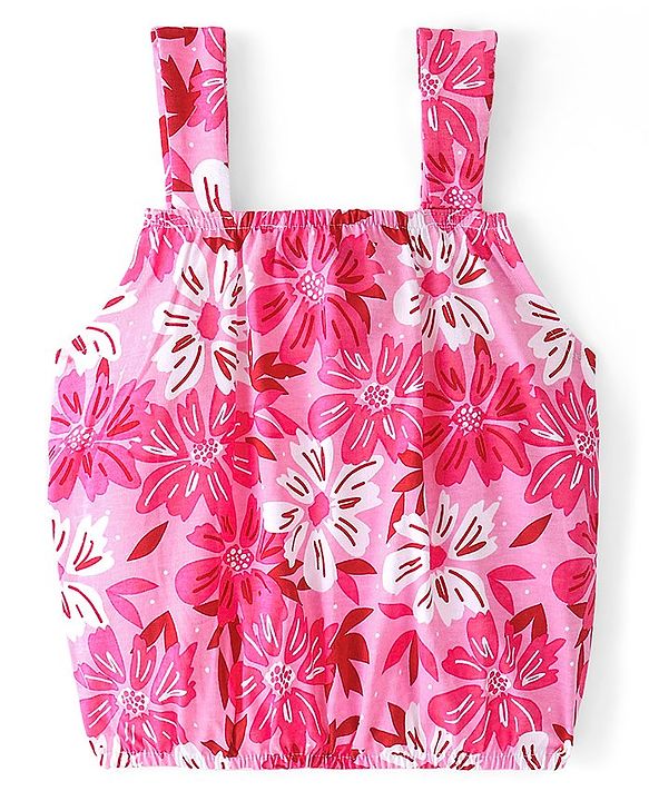 Pine Kids Cotton Knit Sleeveless Top with Floral Print - Pink