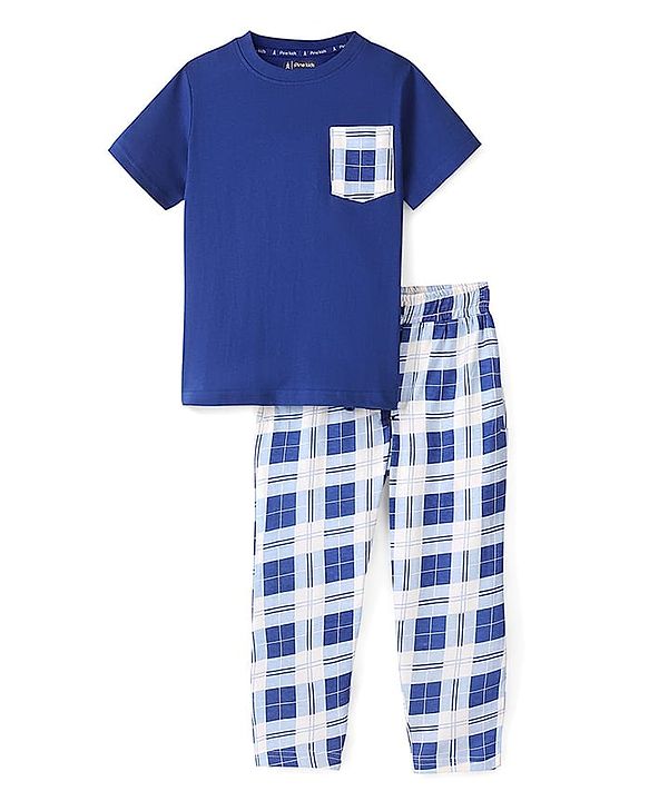 Pine Kids 100% C0tton Single Jersey Knit Half Sleeves Full Length Night Suit Text Print - Limoges