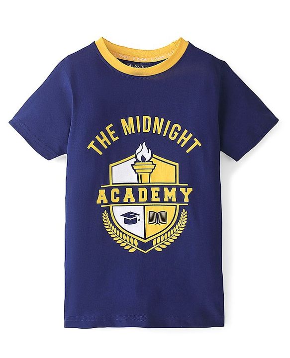 Pine Kids Single Jersey Half Sleeves Night Suit Academy Print - Blue Depth & Old Gold