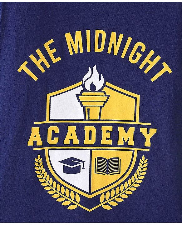 Pine Kids Single Jersey Half Sleeves Night Suit Academy Print - Blue Depth & Old Gold