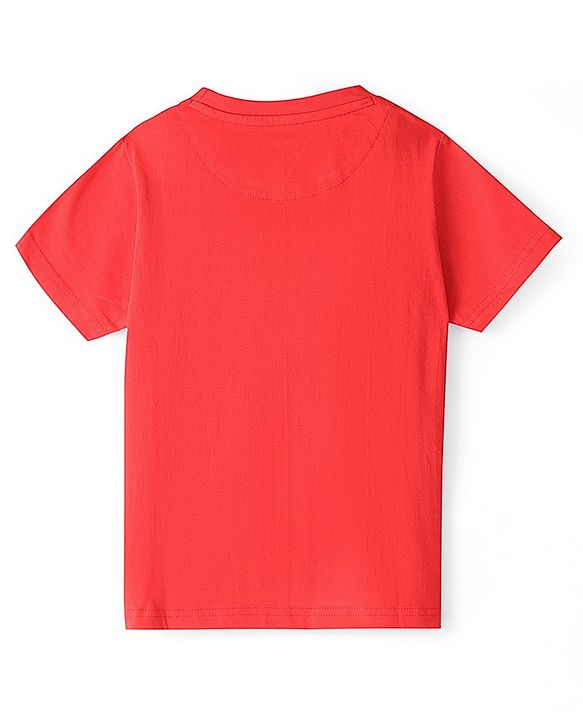 Pine Kids 100% Cotton Single Jersey Knit Half Sleeves Night Suit Car Print-High Risk Red & Jet Black