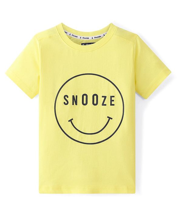Pine Kids 100% Cotton Single Jersey Knit Half Sleeves Night Suit Emoji Print - Lemon Verbena & Estate Blue