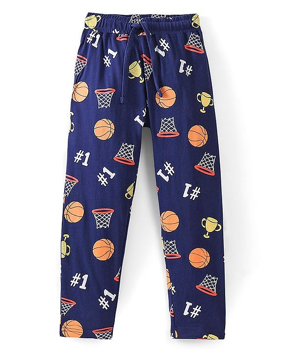 Pine Kids Cotton Half Sleeves Night Suit With Basket Ball Print - Navy Blue
