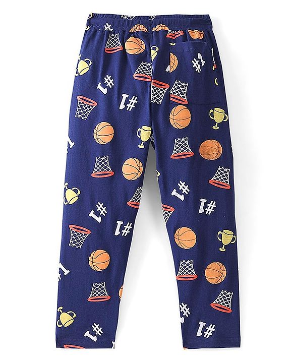 Pine Kids Cotton Half Sleeves Night Suit With Basket Ball Print - Navy Blue