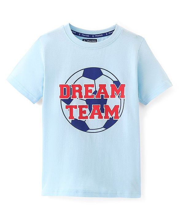 Pine Kids 100% Cotton Knit Half Sleeves Night Suit Basketball Print - Blue