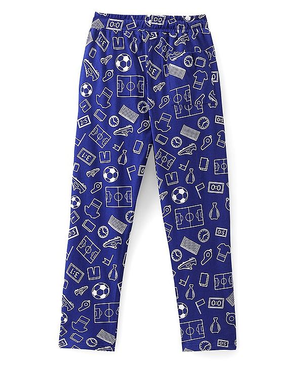 Pine Kids 100% Cotton Knit Half Sleeves Night Suit Basketball Print - Blue