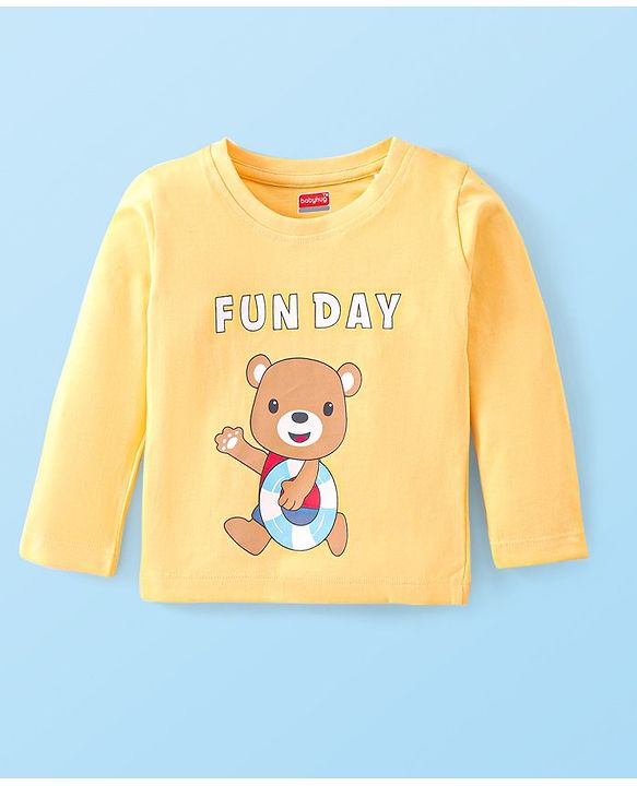 Babyhug Cotton Single Jersey Knit Full Sleeves Night Suit Bear Print - Yellow