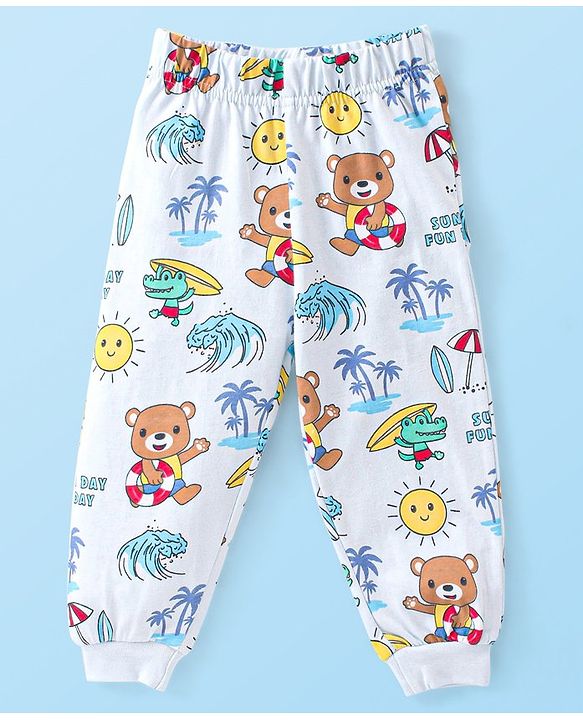 Babyhug Cotton Single Jersey Knit Full Sleeves Night Suit Bear Print - Yellow