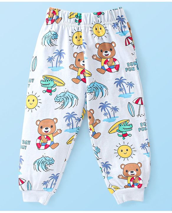 Babyhug Cotton Single Jersey Knit Full Sleeves Night Suit Bear Print - Yellow